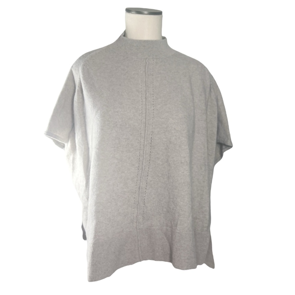 Ann Taylor Wool Blend Tan Pointelle Poncho Sweater Sz XS‎ EUC Comfy Quiet Luxury